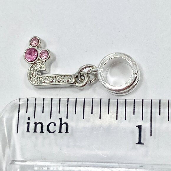 Vtg Disney Pink Crystal Mickey Mouse Ears European Slide Charm Initial Letter J - Picture 5 of 6